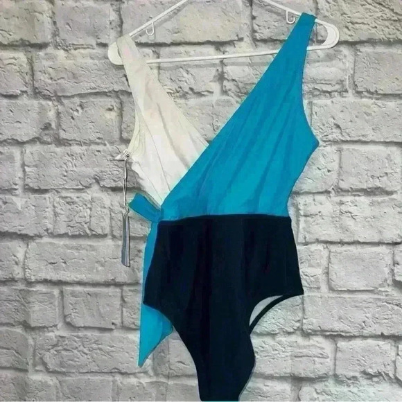 Cupshe One Piece Swimsuits Wrap Tie At Waist Color Blue White Size L - Picture 3 of 3